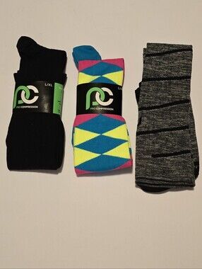 Pro Compression Women’s L/XL Socks 3-Pack - Black, Neon Multi & Gray